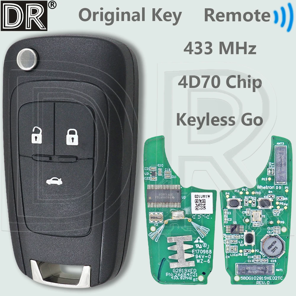 

DR 3 Button KYDZ PCB Board 4D70 Chip 433MHz Keyless Go Car Remote Flip Key For Chevrolet Monza 2023
