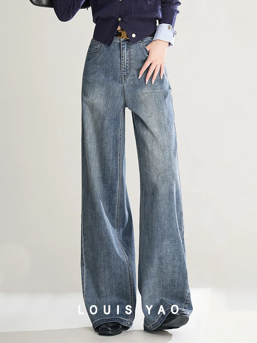 

LOUIS YAO 2025 Spring Retro High Waist Straight Tube Pants Fashionable Casual Long Non Elastic Women's Pants Jeans