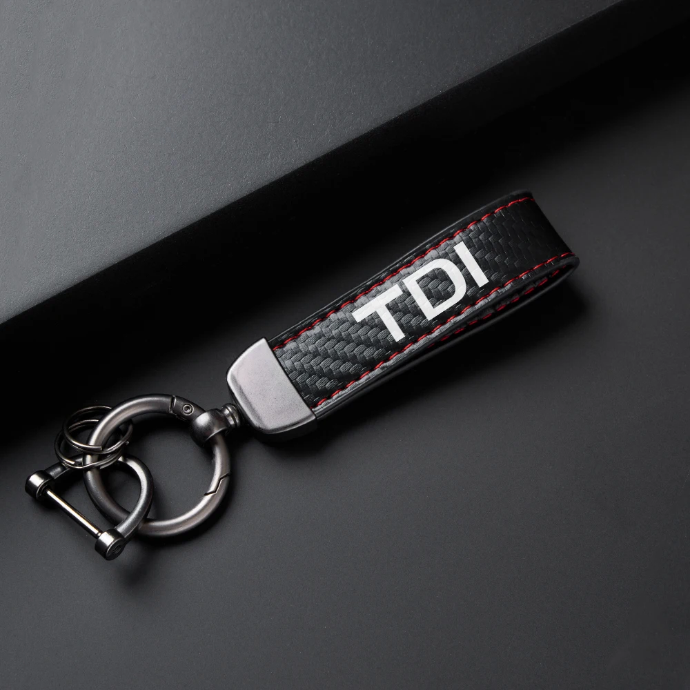 Car PU Leather Carbon Fiber Pattern Keychain For VW Volkswagen TSI TDI 4Motion Rotating Horseshoe Key Chain Car Accessories