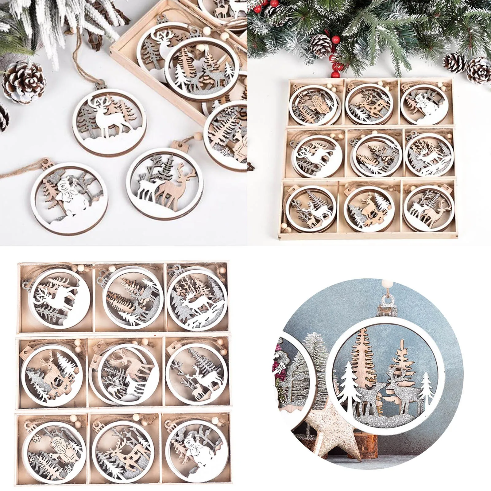 Christmas Accessories Chritmas Decoration Set Of 6 Ornaments For Christmas Tree Wooden Ornaments Navidad Liquidaciones Ofertas