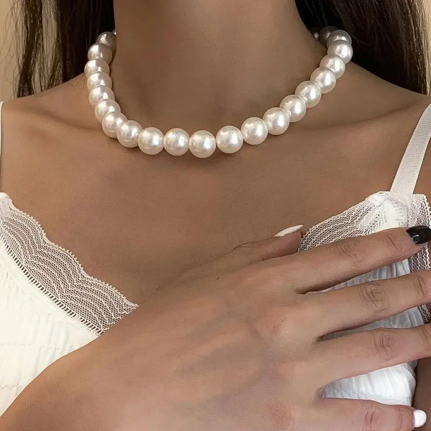 Aihua 4/6/8/10/14mm  Elegant Imitation Pearl Beaded Choker Necklaces Collar for Women Wedding Bridal Party Jewelry Gifts