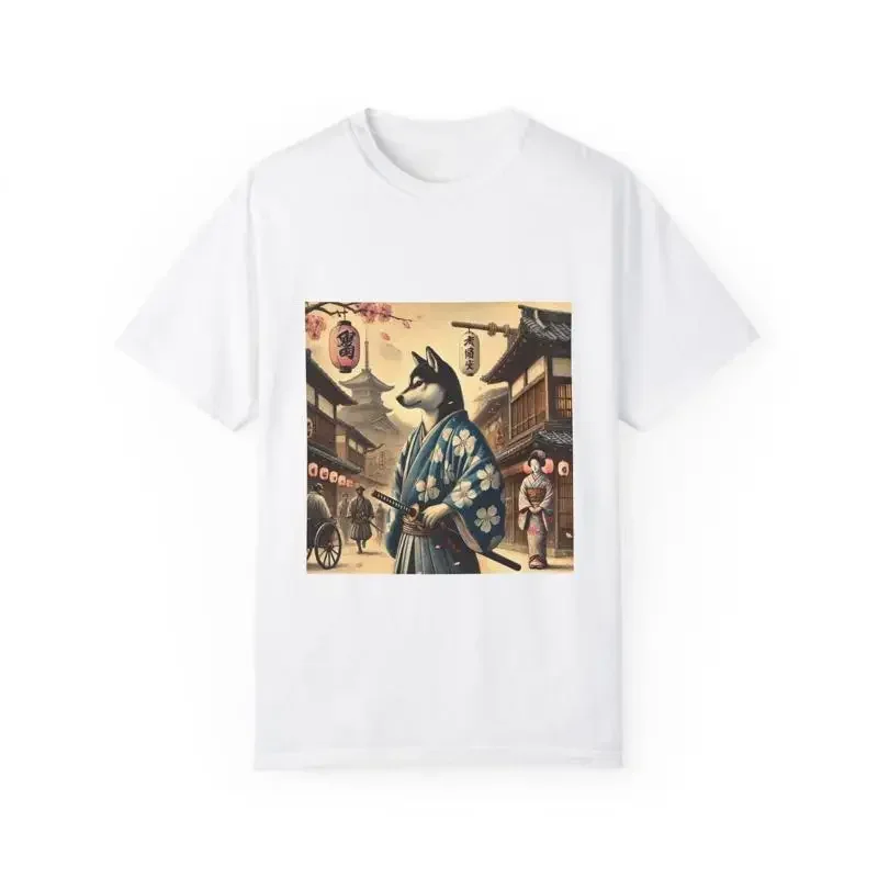 Samurai Japanisches T-Shirt Trendiges 2025 Design Garment-Dyed Japan-Kunst Sakura für Otaku