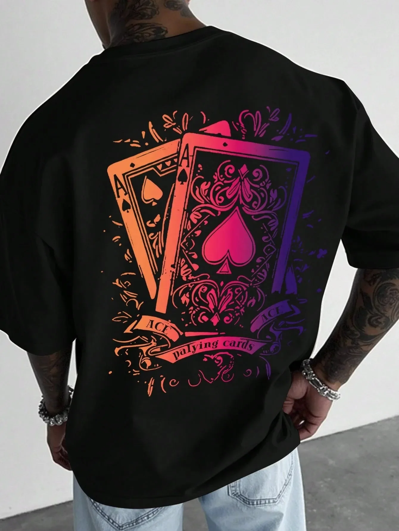 Summer Style Men's T-shirt Street Casual Fashion Comfortable Soft Breathable O-neck Short Sleeve 3D Playing Cards Print Pullover