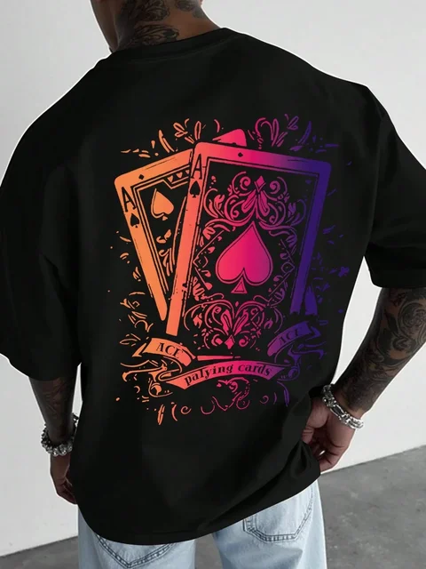 Summer Style Men's T-shirt Street Casual Fashion Comfortable Soft Breathable O-neck Short Sleeve 3D Playing Cards Print Pullover 1