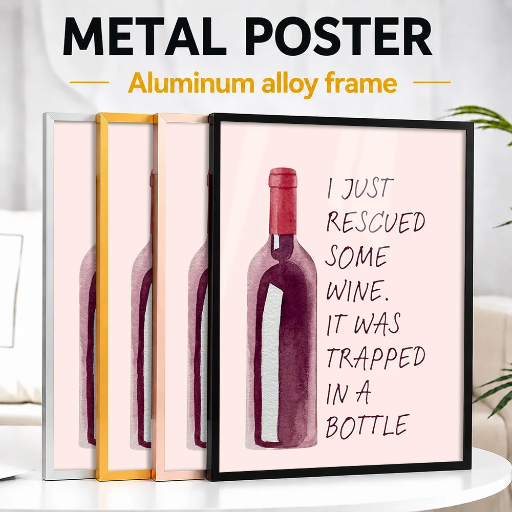 Rescued Wine Watercolor Metal Poster With Aluminum Alloy Frame Personalized Bar Menu Wall Art Ideal For Kitchen Or Host Gift