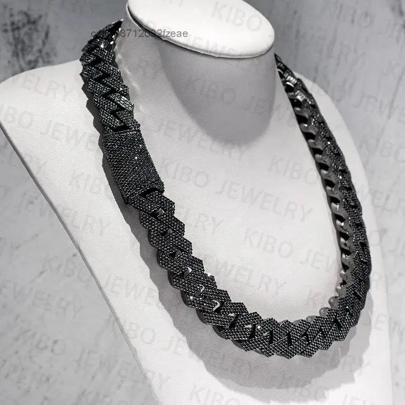 Luxury Hip Hop Necklace Black Gold Vvs Moissanite Diamond Iced Out Cuban Link Chain.