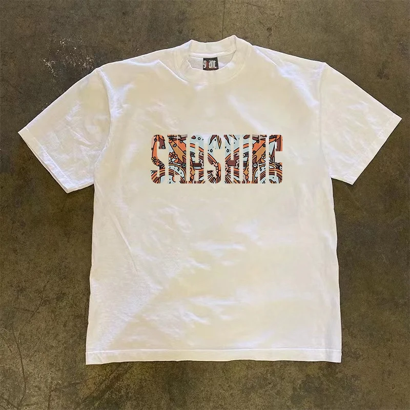 Loose Fit Cotton T-Shirt Short Sleeve Double Thread Pure Cotton American Retro Style Couple's Tee for Men And Women
