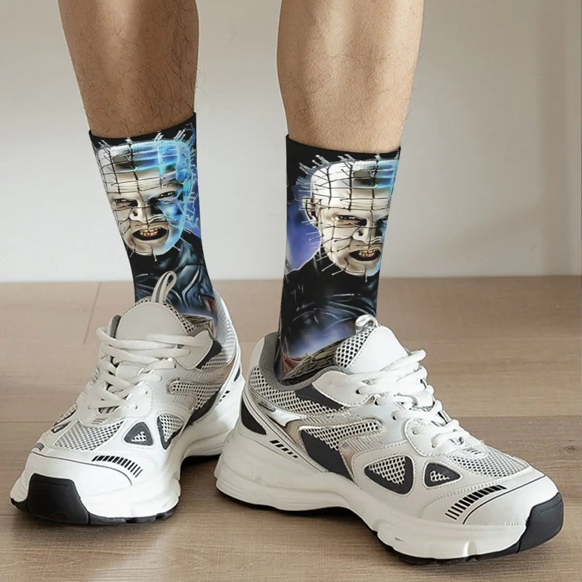 Funny Happy Sock for Men Design 1987 Harajuku Hellraiser Horror Film Breathable Pattern Printed Crew Sock Novelty Gift