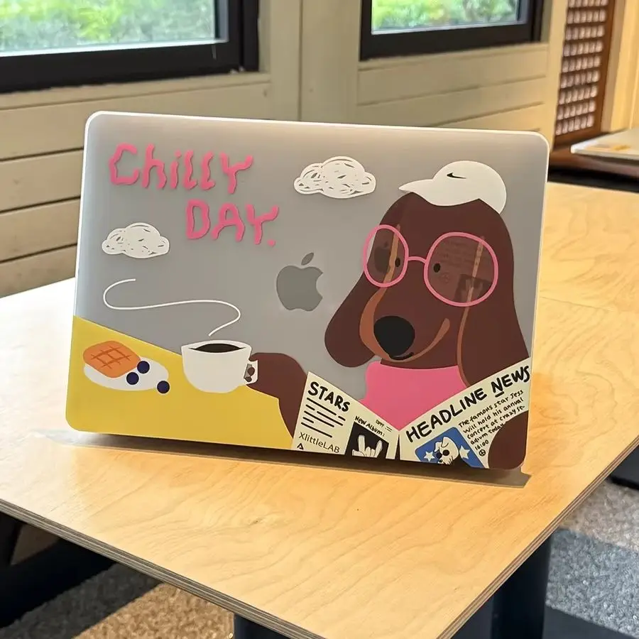Drink Tea Dog Cartoon Laptop Case For Macbook Neo 2026 A3404 Air 13 15 M4 M5 A3449 Touch Bar ID Pro 14 Mac 16 inch A3428 Cover