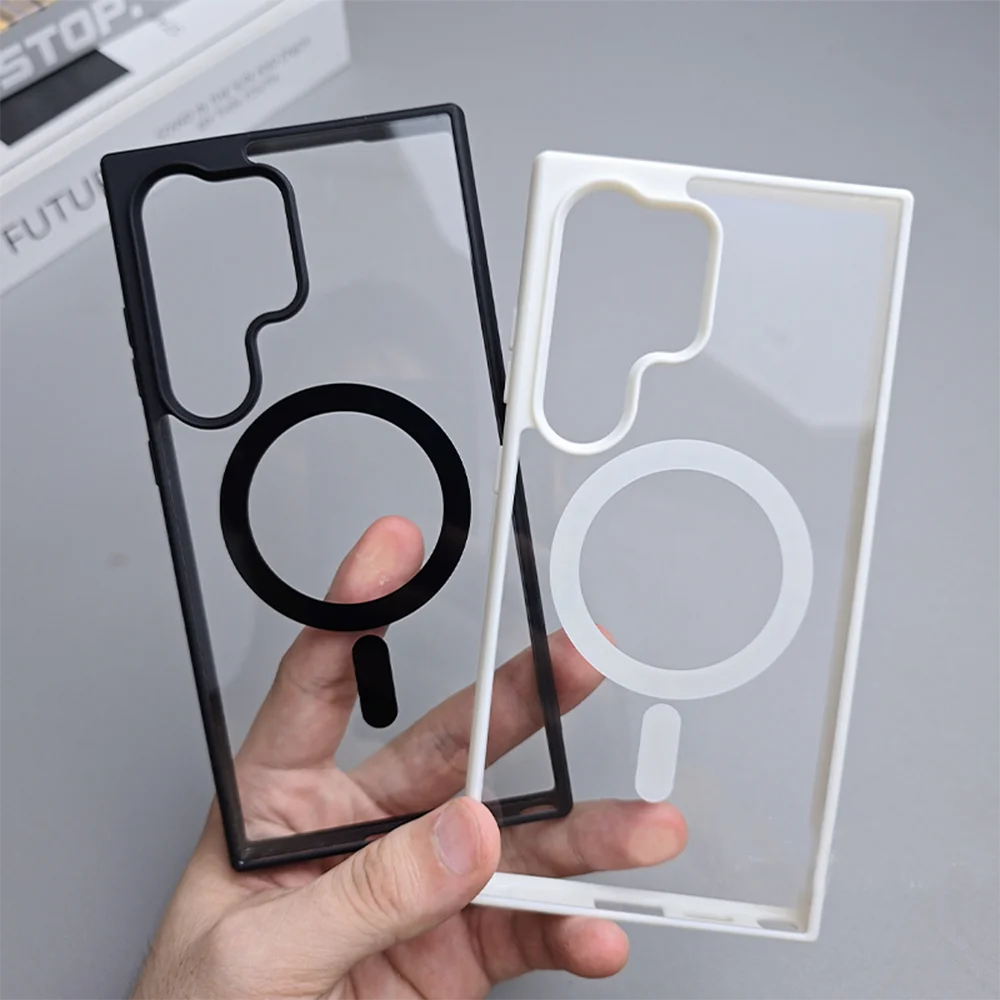 Clear Acrylic Back Soft Frame Cover For Samsung S24 Ultra S23 FE S22 Plus Case Compatible For Magsafe Charge Shockproof Capa