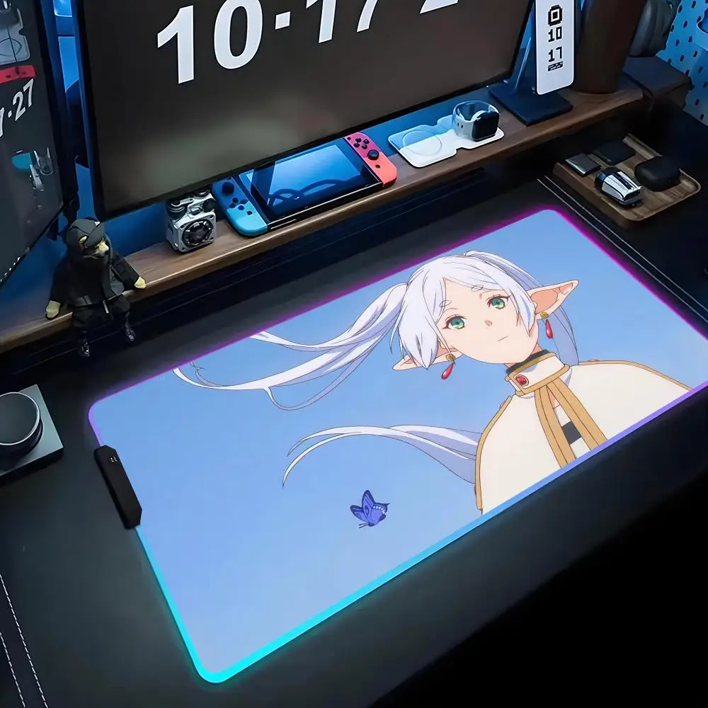 

Frieren Mouse Pad RGB Gaming Mousepad Big LED Pad PC Desk Mat Luminous Mouse Pad Large Keyboard Mats Table Rug With Backlit