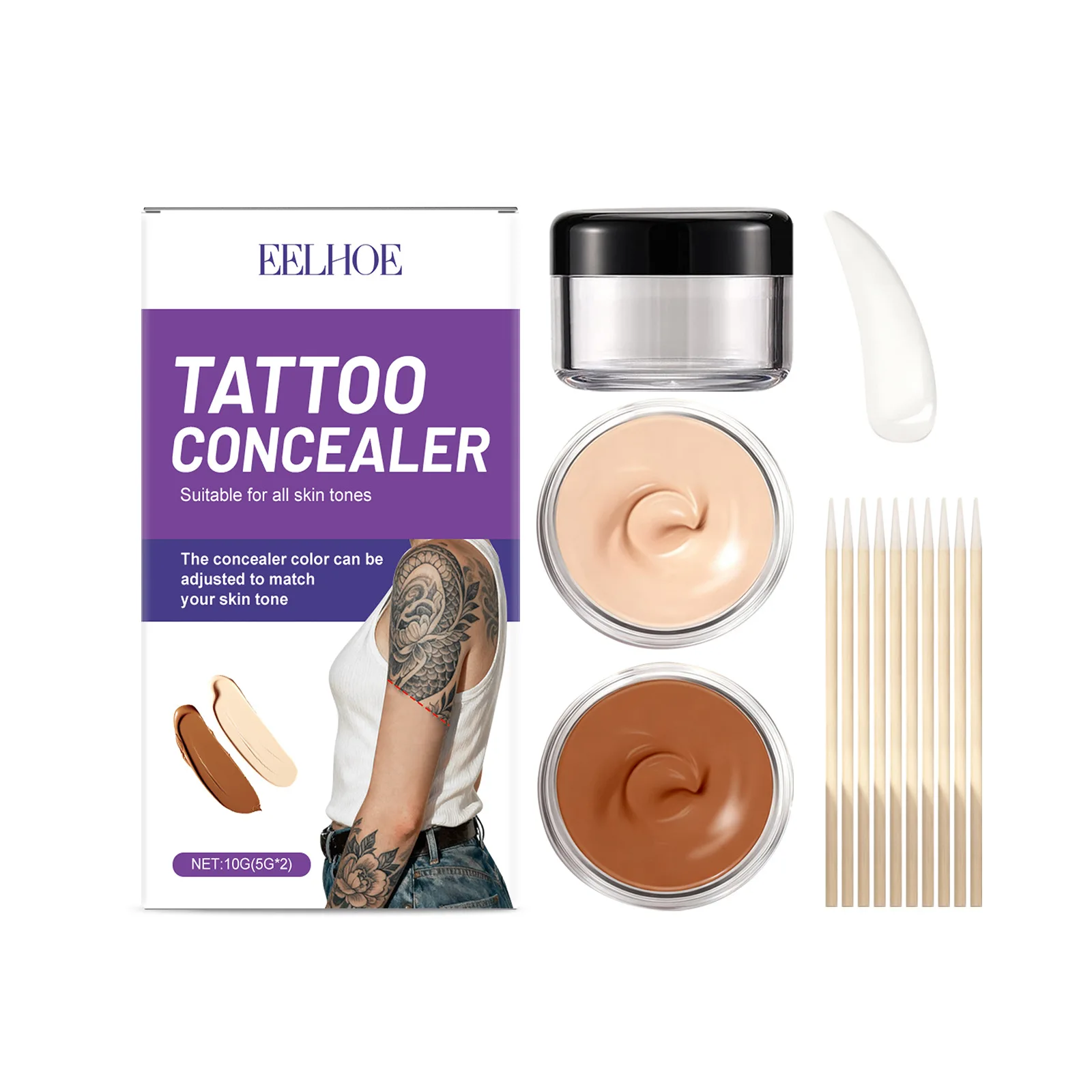 مجموعة كونسيلر للوشم، غطاء مكياج وشم للجسم محمول يوميًا بلونين #6