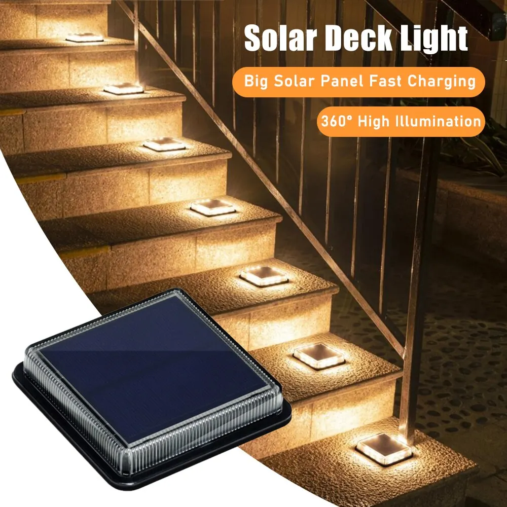 12 LEDs Solar Deck Light Largest Solar Panel Outdoor Solor Power Step Light Stair Lamp Waterproof Auto ON/Off Garden Decoration