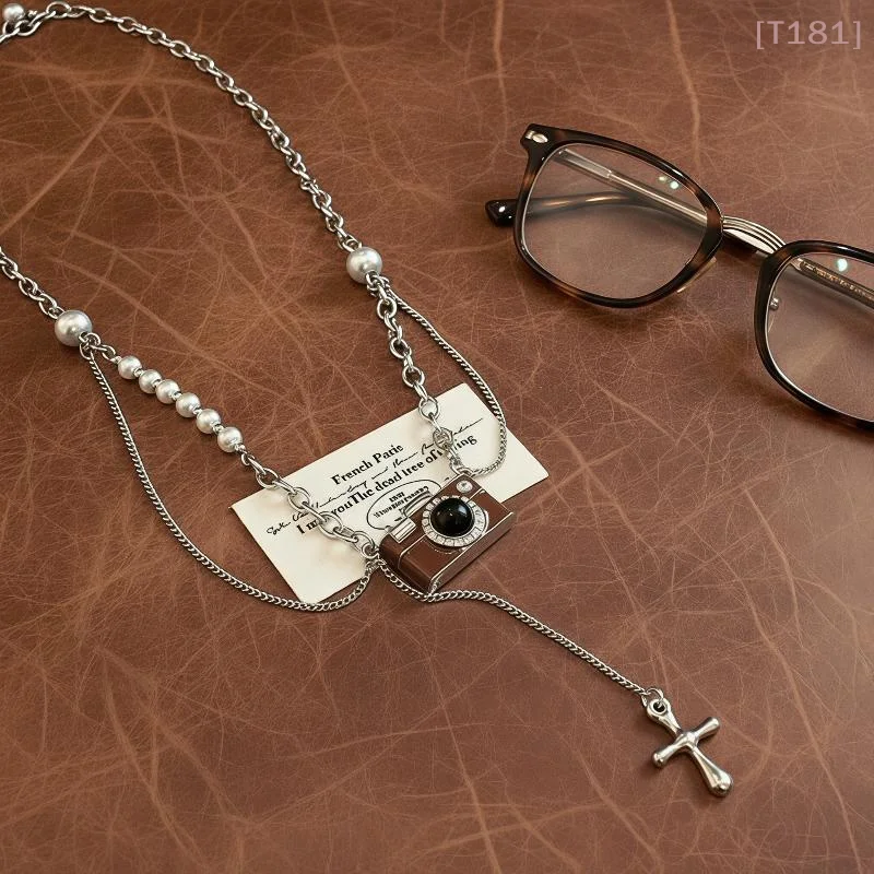 [E] 1PC Kpop Hip-Hop Simple Personality Vintage Brown Camera Pendant Necklace Unisex Punk Y2K Charms Jewelry Accessories