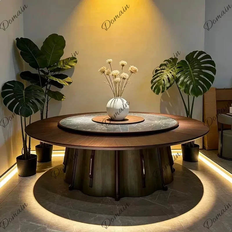 VP Hotel 2.2M Electric Large Round Table with Lazy Susan Stone Plate Hot Pot Restaurant Banquet Dining Table for 20 People