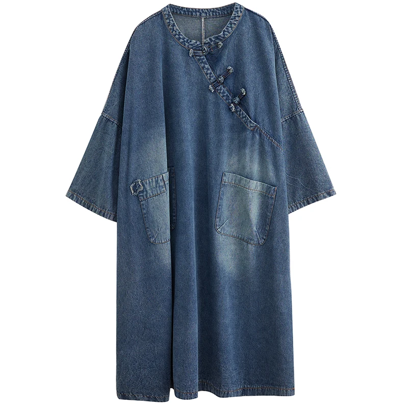Vestido vaquero hoado informal do Vintage de talla ande para mujer, falda acampanada adeazante para primavera y ver...