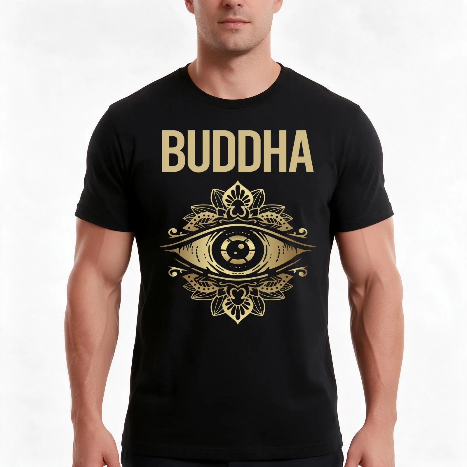 Watching Eye Buddha T-Shirt Summer Casual Cotton Tee Oversized Streetwear Tops Vintage Graphic Print Loose Fit Short Sleeve