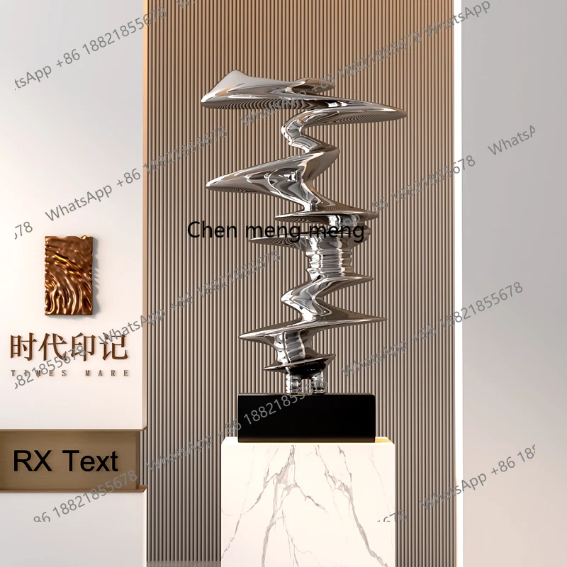 

Geometric abstract sculpture ornament FRP electroplating silver hotel artwork landing