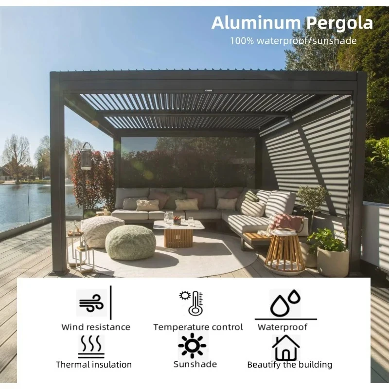 Bioclimatic Aluminum Louvered Pergola – Adjustable Louvers, Rainproof Design, Patio & Terrace Shade Structures
