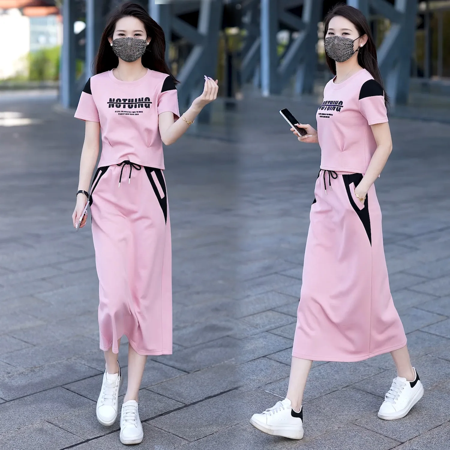 Fashion casual style suit Women\'s summer commute simple short-sleeved T-shirt skirt two-piece set 2024 summer suit