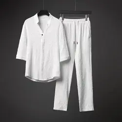 Conjunto de ropa de talla M-5XL para hombre, camisa clásica A la moda, informal, de negocios, para verano, 2023