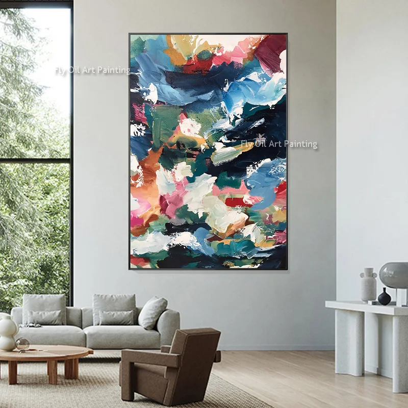 Abstract Knife Thick Navy Blue Pink Color Mixed Wall Art Decor For Room New Fashional Design White Blue Oil Painting As GIft