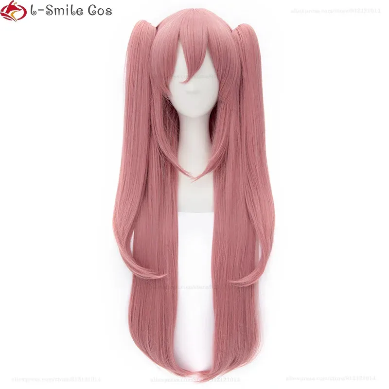 Dd12Anime Cosplay Krul Tepes 90 cm/110 cm Rosa largo con 2 coletas pelo sintético resistente al calor pelucas de mujer de Halloween + peluca C