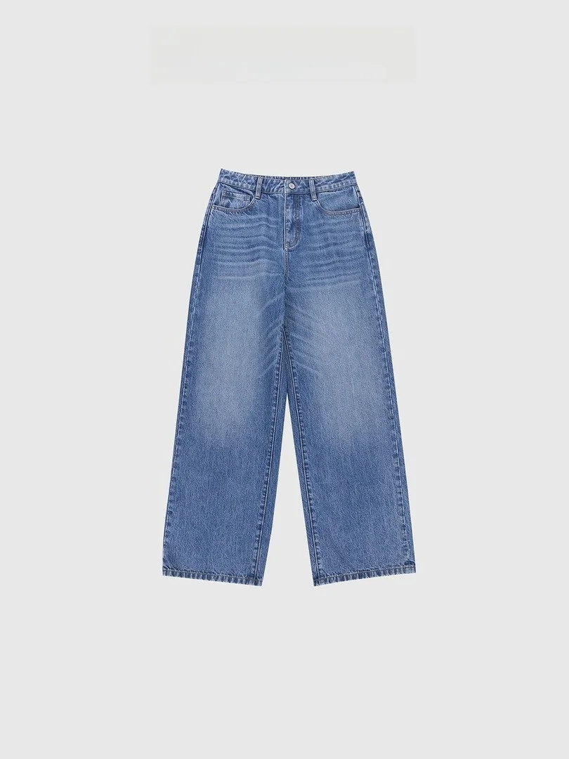 

Джинсы Waed Denim из плотного хлопка с широкими штанинами, на молнии, с золотой этикеткой, коллекция Baatone Winter
