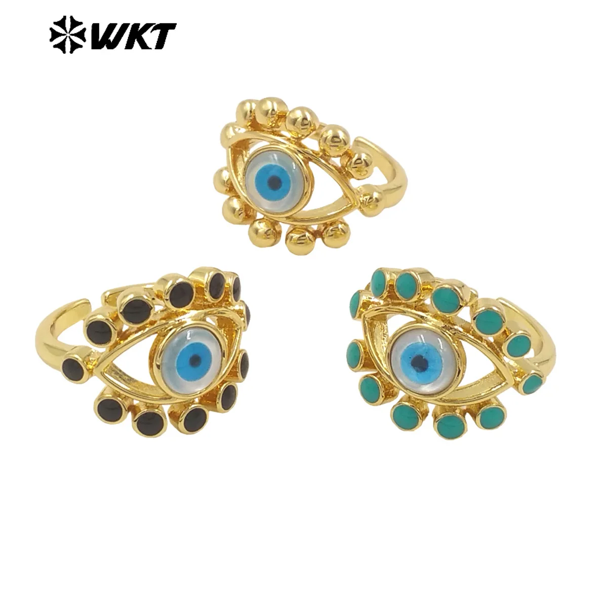 WT-MPR104 Wholesale Fashion Gold Charming Lady Horse Eye Shape Shell Eye Ring Adustable Size Engagement Party Rings