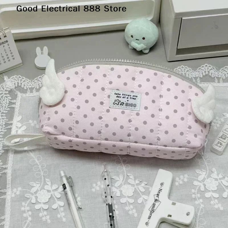 【G】Polka Dot Print Pencil Case Shell Shape Large Capacity Pencil Pouch Multi-Layer Divided Portable Stationery Storage Bag 1PC