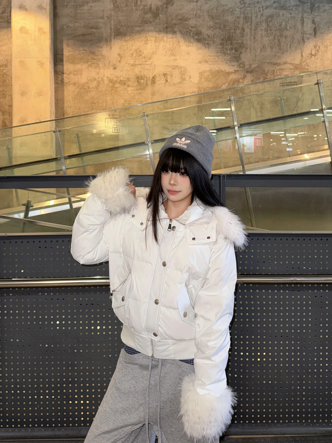 

Retro Heavyweight Fur Collar down Jaet Women's Winter Commute Lazy Sle Warm Cotton Outerwear Polyester Fiber White Du down