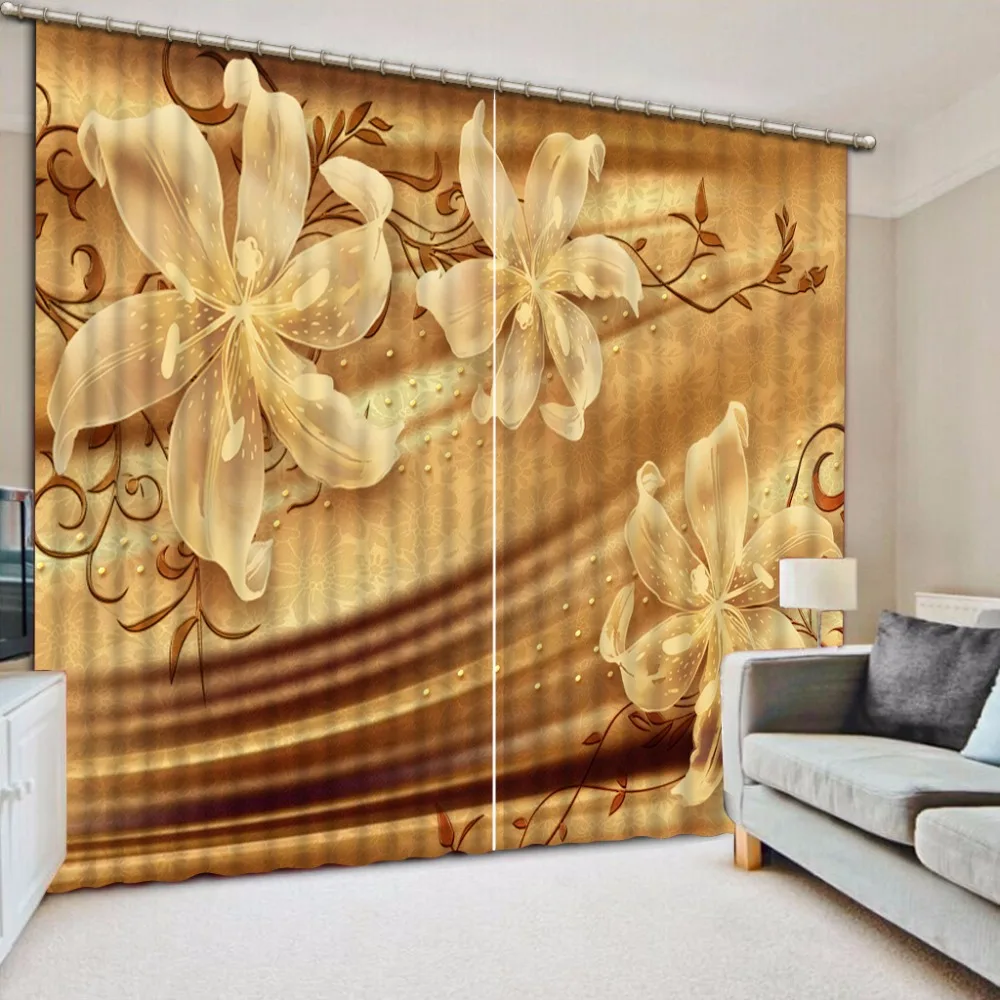 3d Curtains Blackout Shade Window Curtains The golden flower Bedroom Living Room Kitchen Home Textile Luxury 3D Window Curtains