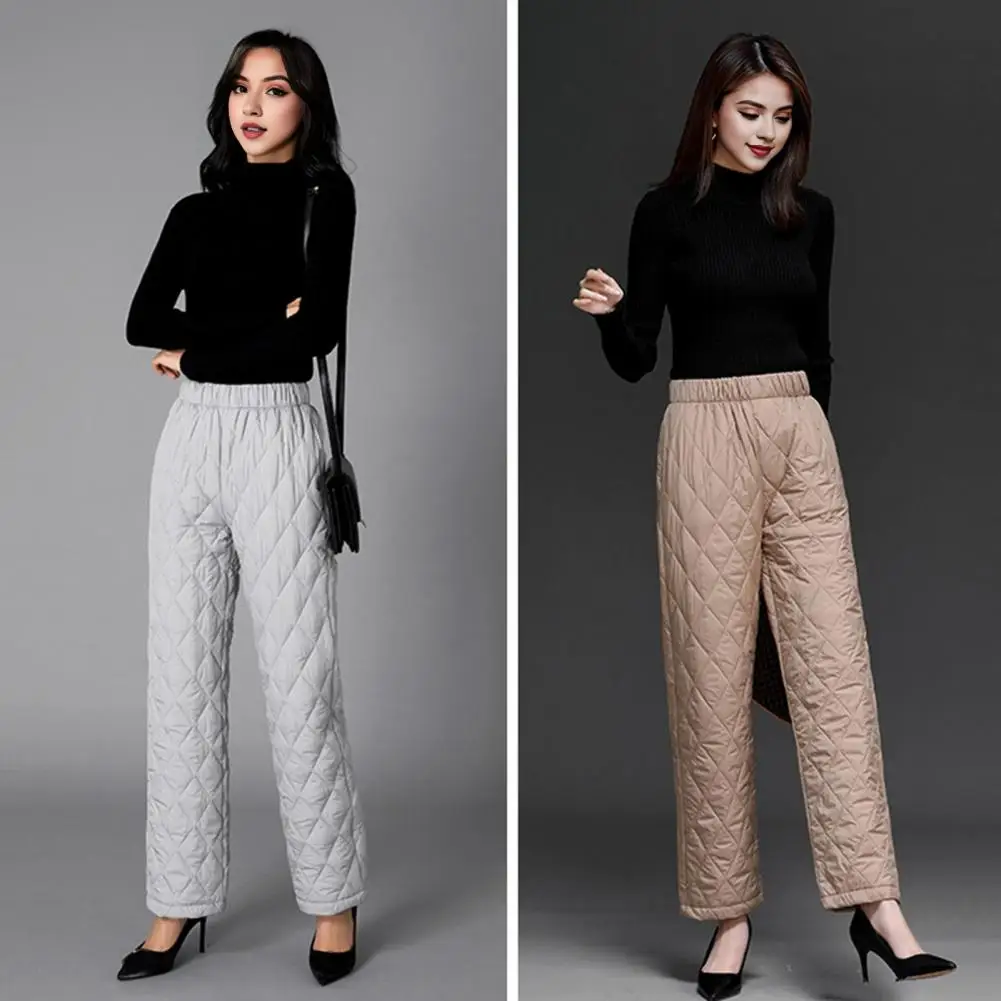 Pantaloni a gamba larga in cotone pantaloni tinta unita pantaloni caldi ed eleganti in cotone per l'autunno inverno con Design trapuntato a rombo largo per le donne