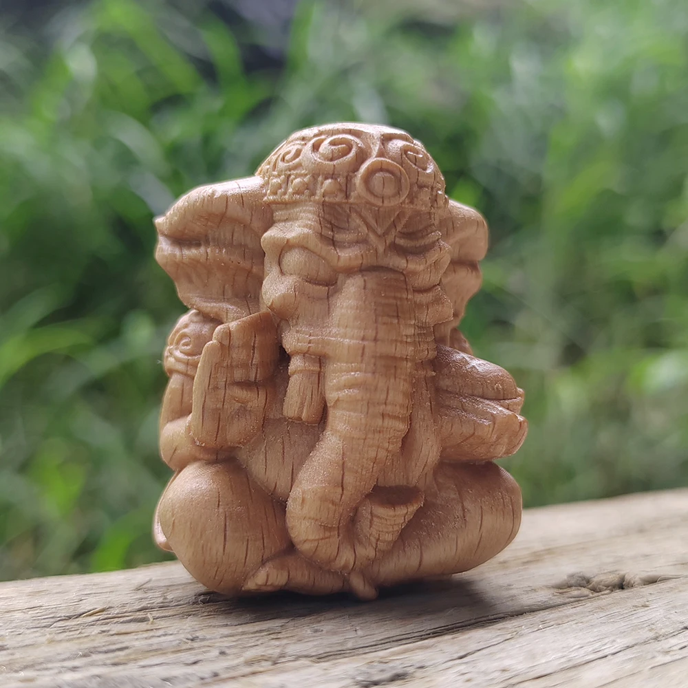 1,8 Zoll handgeschnitzte Holzfigur von Ganesha, Ethno-Stil, kulturelles Thema, geeignet für Arbeitszimmer, Schlafzimmer, kreative Schreibtischdekoration, Feiertagsdekoration, Neujahrsgeschenk,
