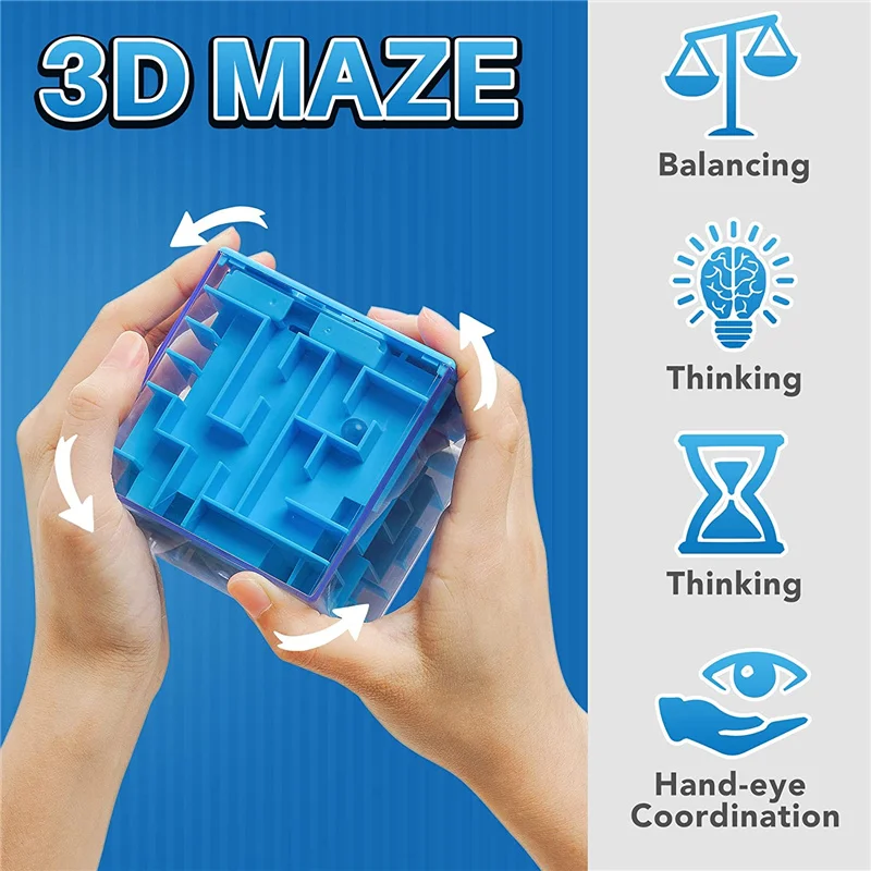 8x8cm 3D Magic Maze Toy Transparent Six-sided Puzzle Speed Cube Rolling Ball Magic Cubes Maze For Kids Early Educational Games