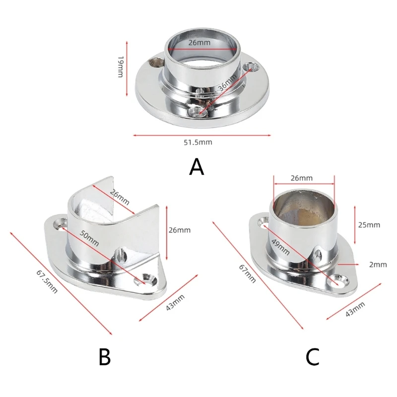 Wardrobe Rod Brackets Flange Holders Closet Poles Rod End Supports Durable Dropship
