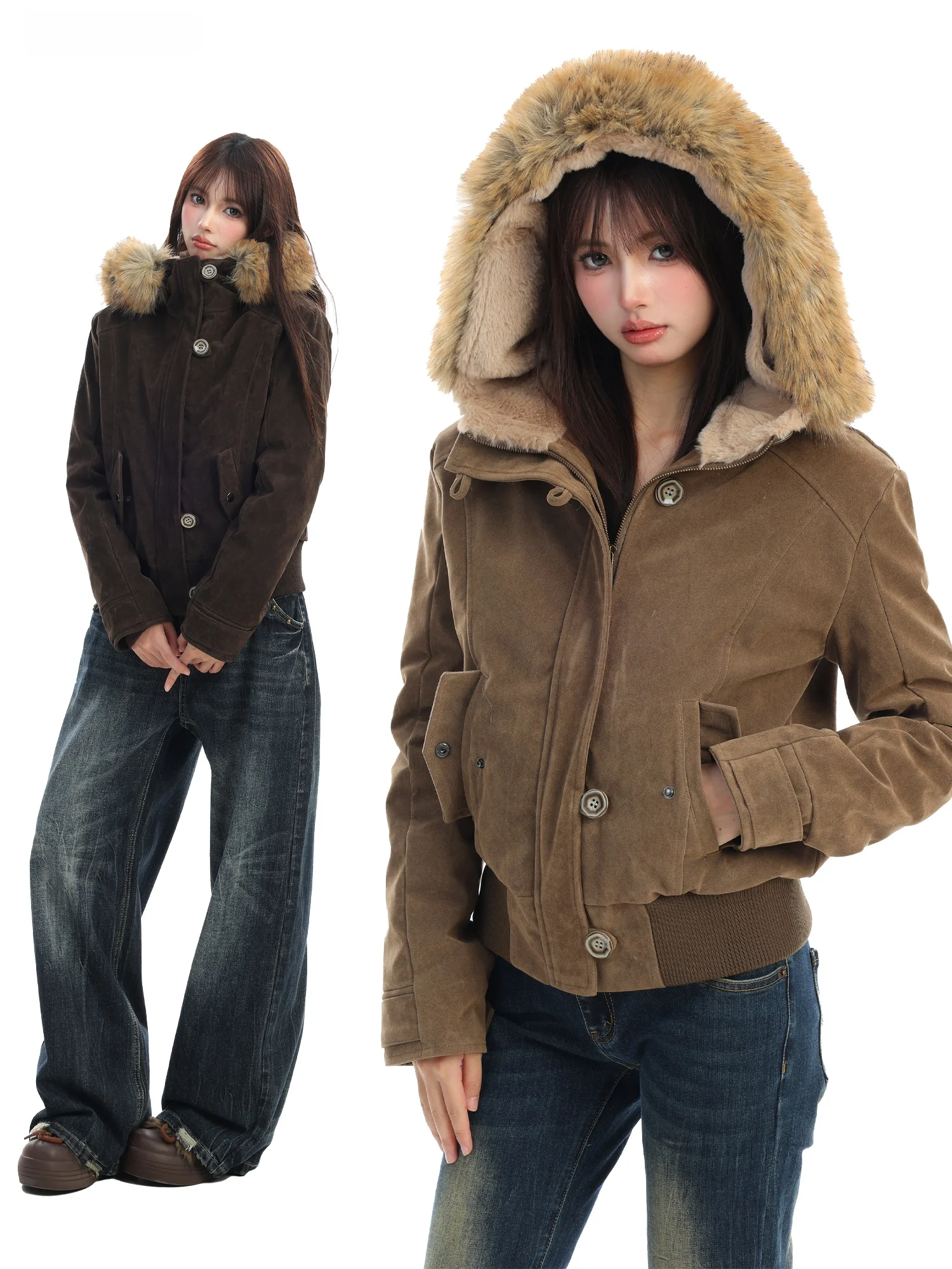 

Warmth Suede Jaet with Hood Workwear Sle Women's Autumn Winter Coat Thiened Cotton PTGINKIN American Sle Loose...