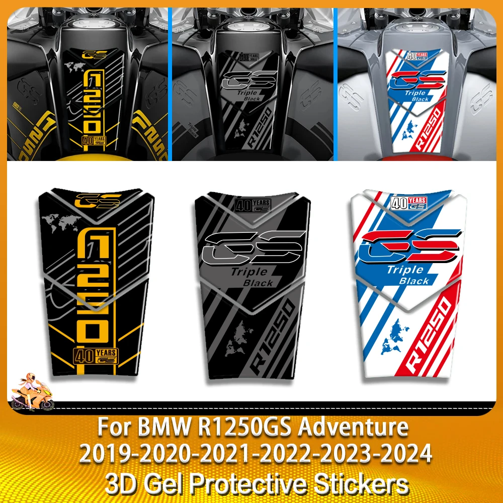 

For BMW R1250GS Adventure 2019 2020 2021 2022 2023 2024 40 Years Triple Black Motorcycle Tank Relief Of Protection 3D Gel Protec
