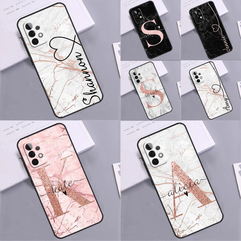 Name Initials Glitter Custom Cover For Samsung Galaxy A14 A24 A34 A54 A52 A32 A22 A12 A51 A71 A13 A23 A33 A53 Phone Case