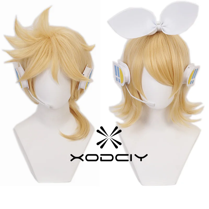 High Quality Rin Len Cosplay Wig Short Golden Heat Resistant Synthetci Hair Anime Cosplay Wigs + Track + Wig Cap