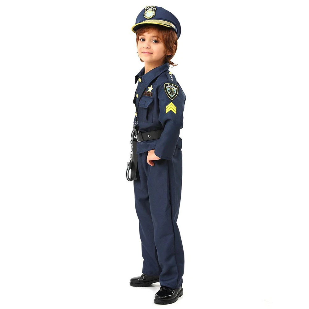 Traje de policial para crianças, roupa de festa temática de RPG, uniforme da polícia Purim, uniforme do Halloween