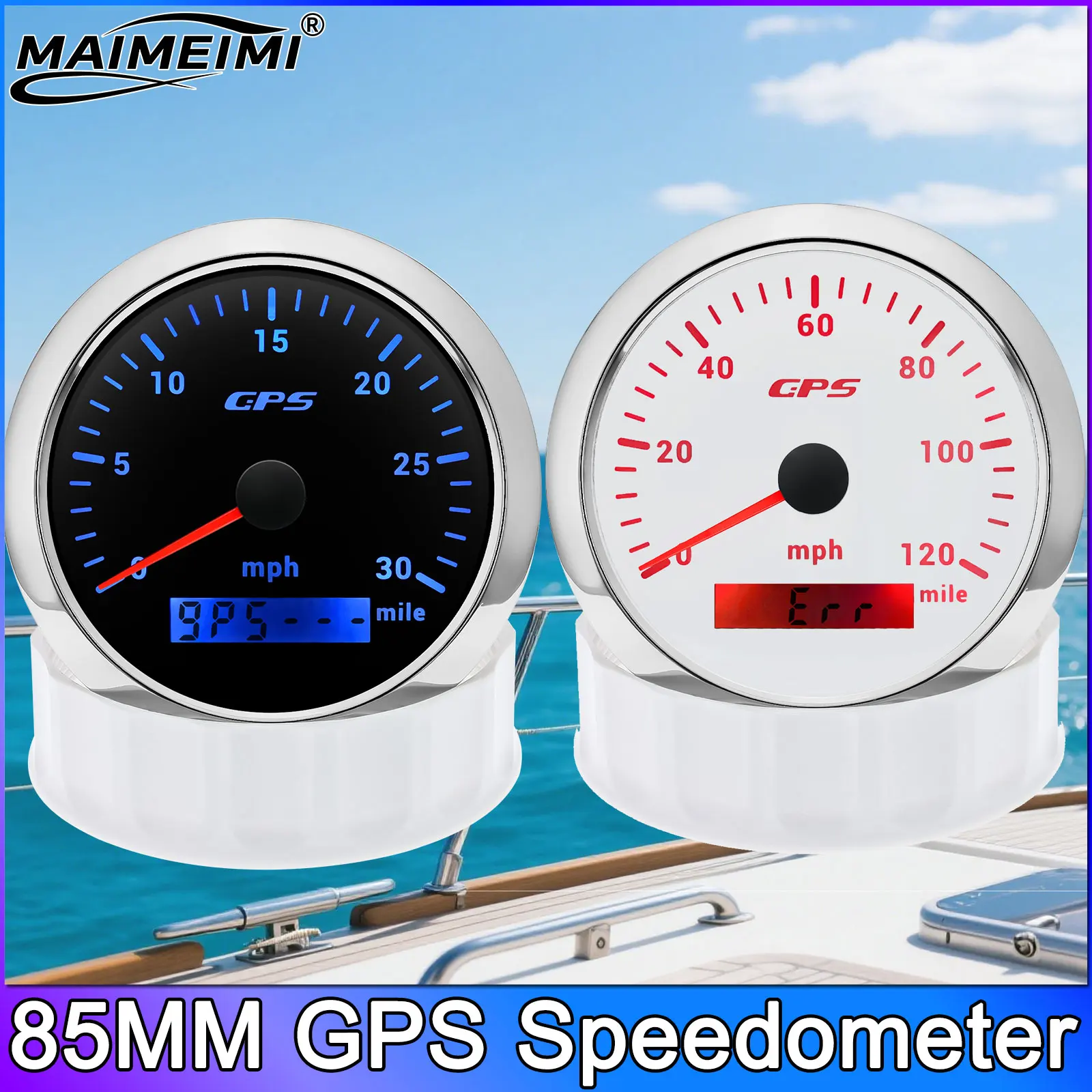 85MM GPS Speedometer 30/60/80/120/160/200 MPH 7 Colors Backlight Speed Gauge Sensor for Mairne Yacht Boat Car Accessories