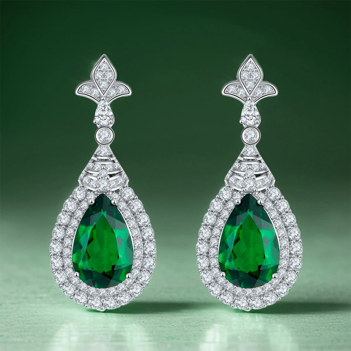 

Water Drop S925 Sterling Silver Shaped Green Emerald Earrings Sweet Romantic With Zircon Gorgeous Wedding Gifts