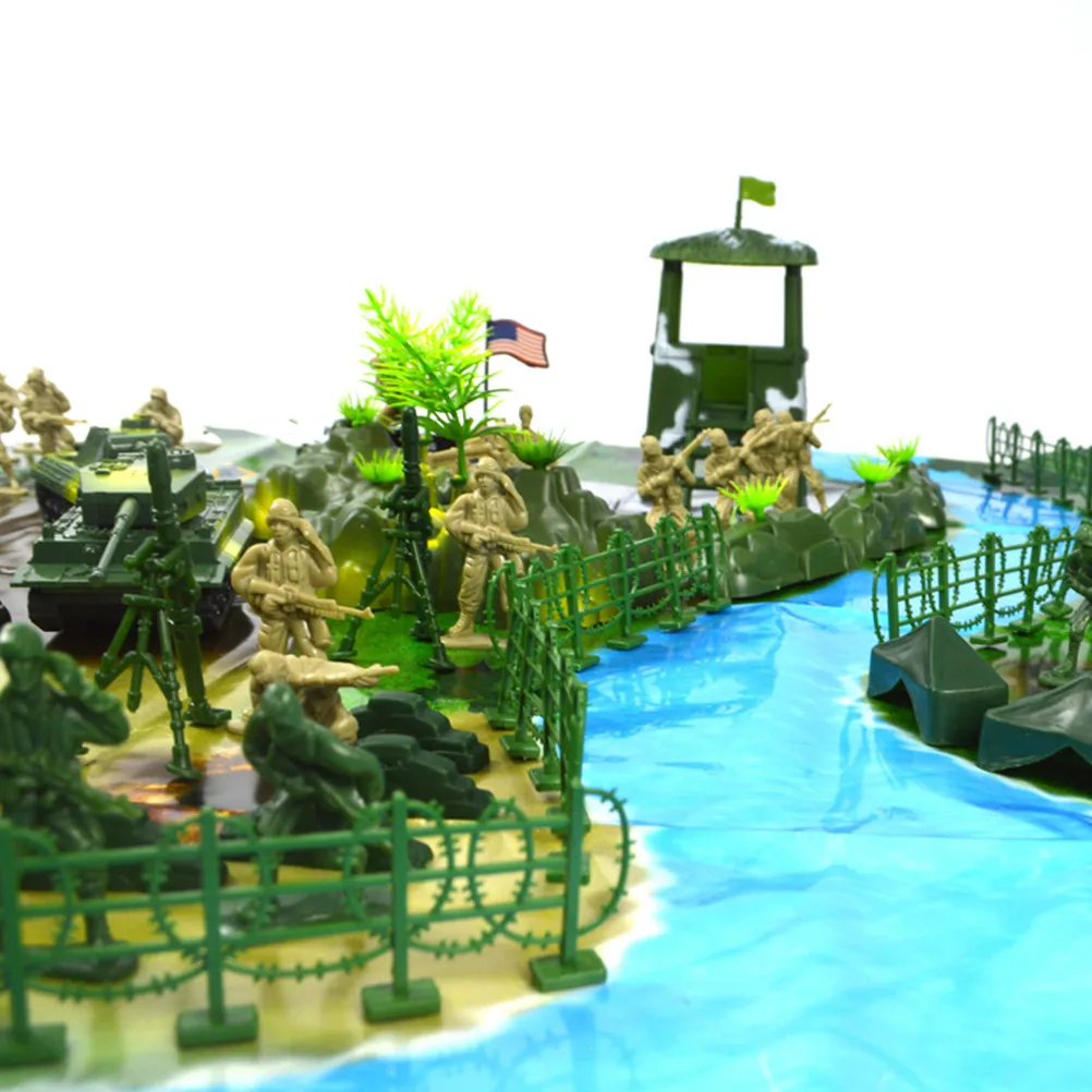 90Pcs Military Soldier Simulation Scene War Playset Green DIY Kids Game Creative Soldier Model