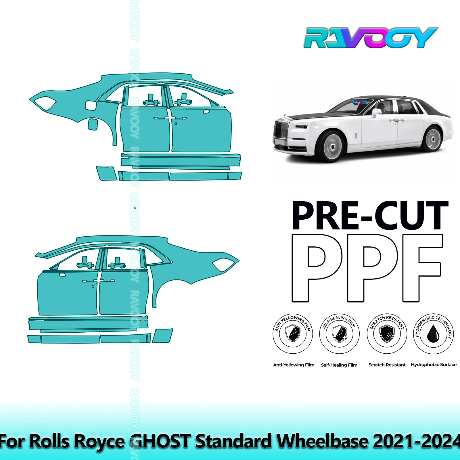 

Для Rolls Royce GHOST стандартная колесная база 2021-2024 8,5 мил предварительно вырезанный комплект PPF для дверей и A/B стойки Набор защитной пленки для краски из ТПУ