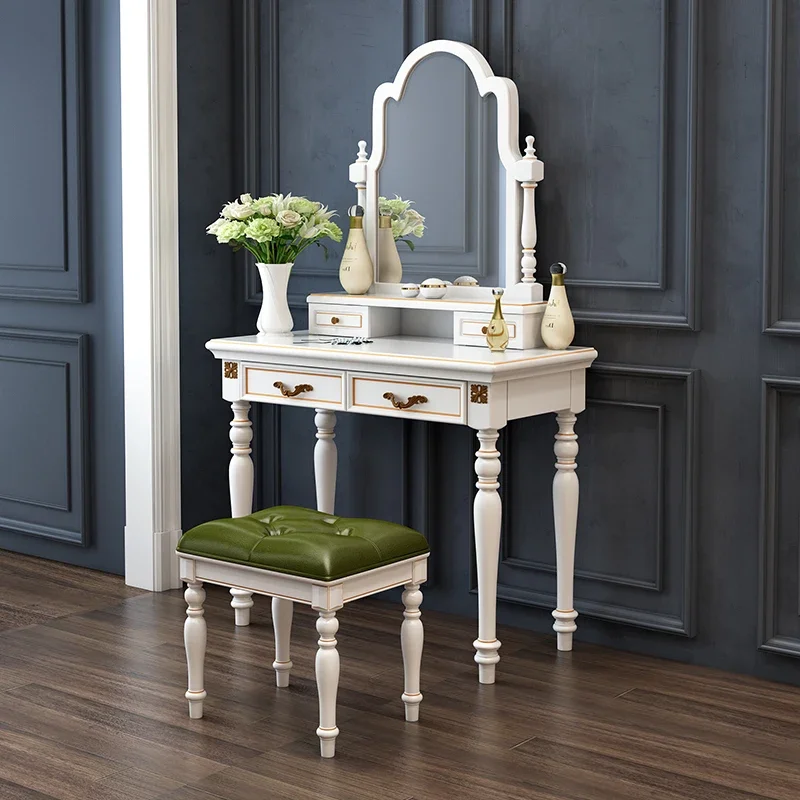 

Luxury Drawers Dresser Eithe Bedroom Girl Stool Wooden White Dressing Table Storage Makeup Women Comoda Pra Quarto Furniture