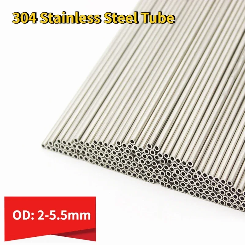 20Pcs Length 495mm 304 Stainless Steel Tube OD 2/2.5/3/3.5/4/4.5/5/5.5mm Hollow Round Tube Capillary Pipe Wall Thick 0.15-1.5mm