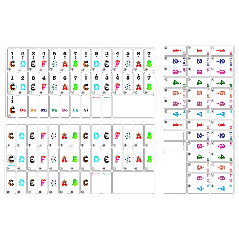 

3pcs Electronic Piano Stickers 61 Keys Piano Keyboard Note Strips For Beginners Cartoon Learning Labels Music Instrument