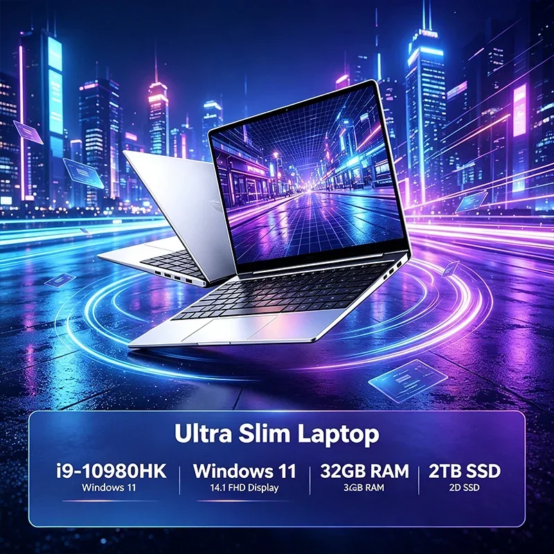 120Hz FHD IPS Screen 14.1 Inch Laptop Intel I9-10980HK 32GB Large RAM 2TB Fast SSD Backlit Keyboard Long Durable Battery