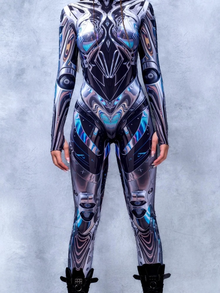 Halloween New Fashion Blue Adult Female Music Festival Costume Cosplay Tights Punk Cool Tights Stage Role-playing Outfits
